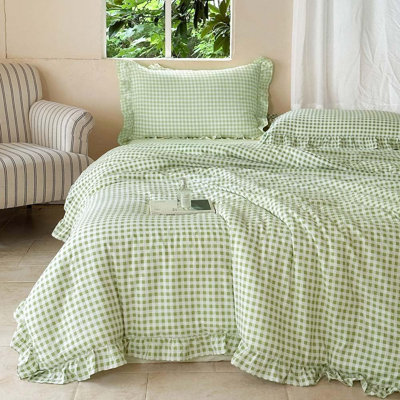 Ensemble d'édredon à volants en microfibre Gingham