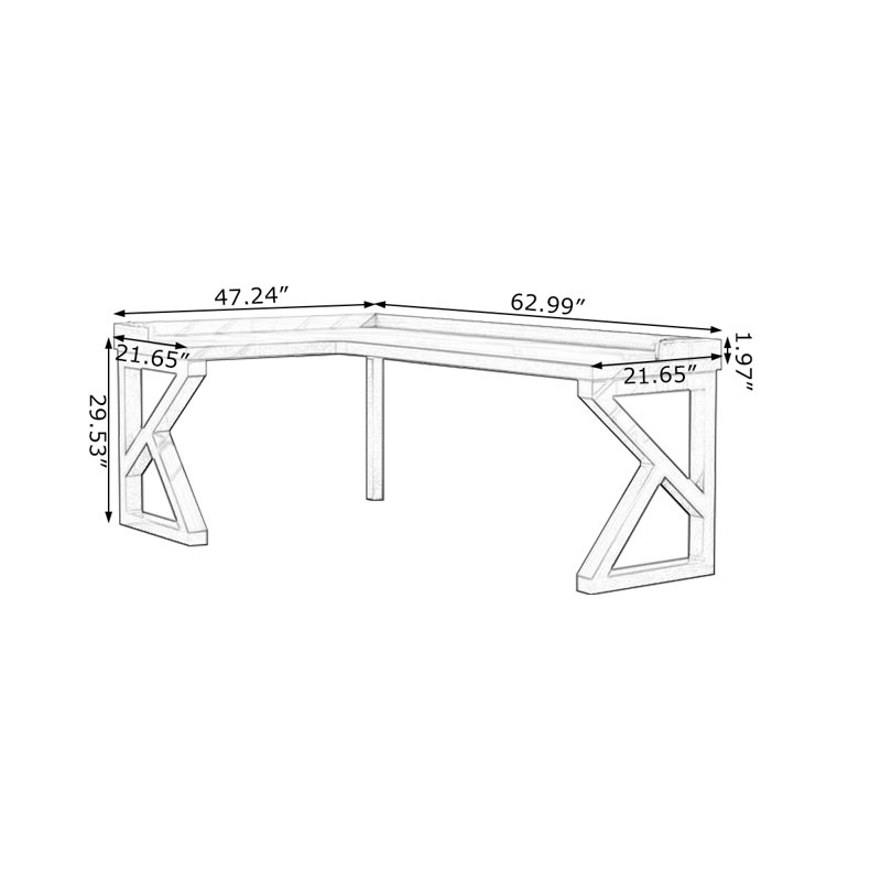 Walnut L-Shaped Solid Wood  desk, 29.53" H x 62.99" W x 47.24" D, Left Hand Return