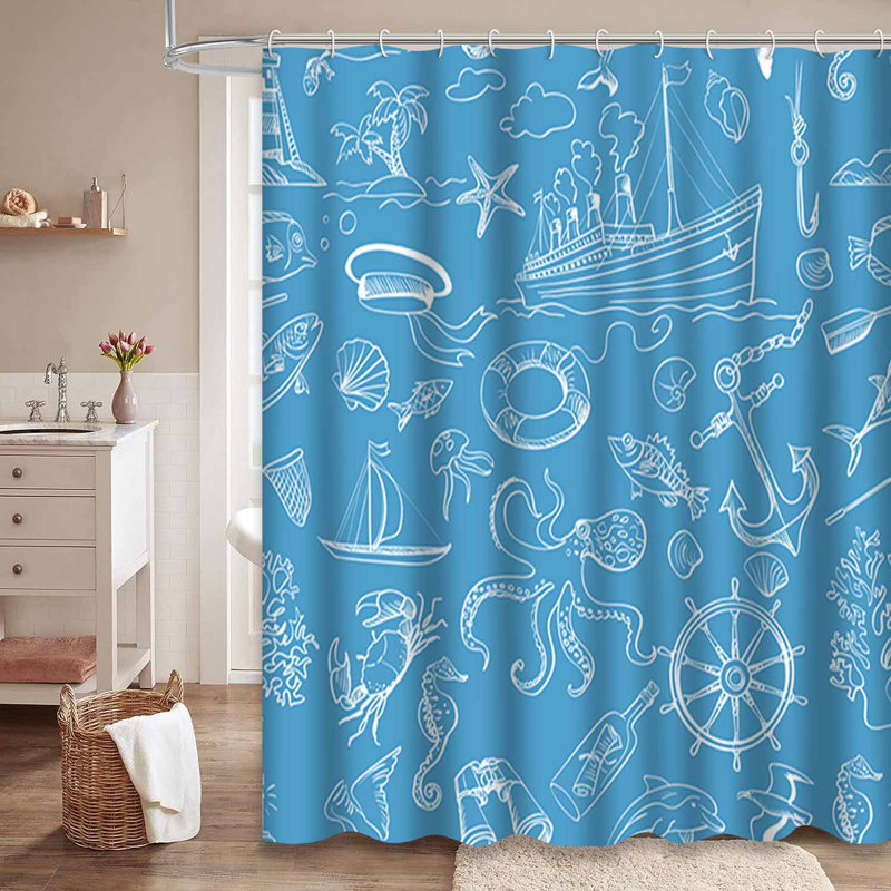 Rideau de douche imperméable nautique avec 12 crochets, L 72 po x l 72 po