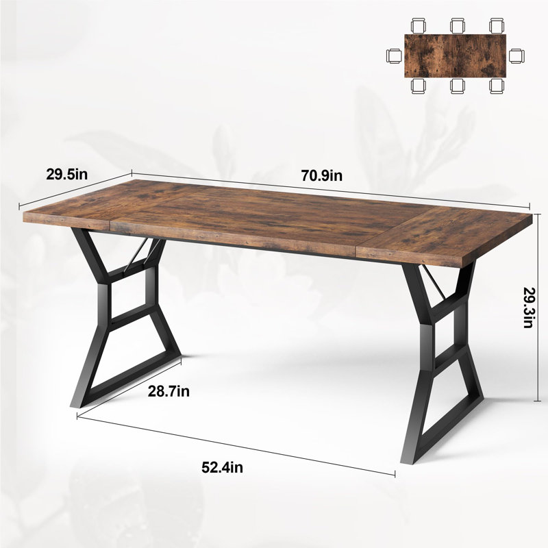 Table de salle à manger pour table de cuisine rectangulaire de 6 po, 70 po avec pieds en métal robustes, Brun