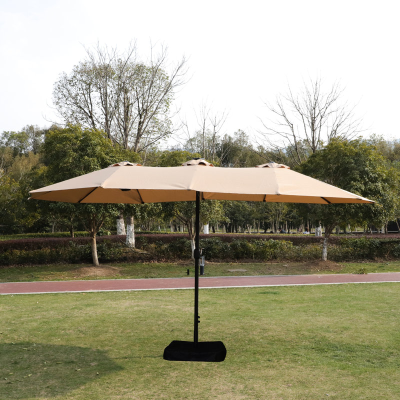 Parasol en acier double pour patio - Base en tissu taupe 15 x 9 pi