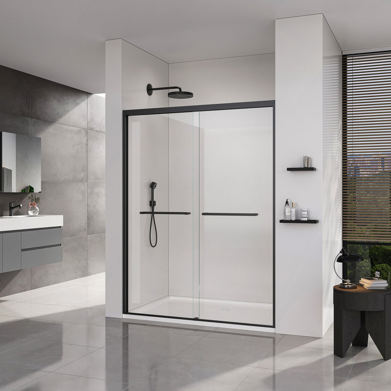 Portes de douche coulissantes doubles à cadre doux, porte de douche coulissante pour salle de bain, porte en verre trempé épais de 6 mm pour porte de salle de bain