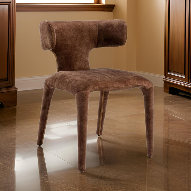 Chaise avec accoudoirs à oreilles Margart, Velours brun clair