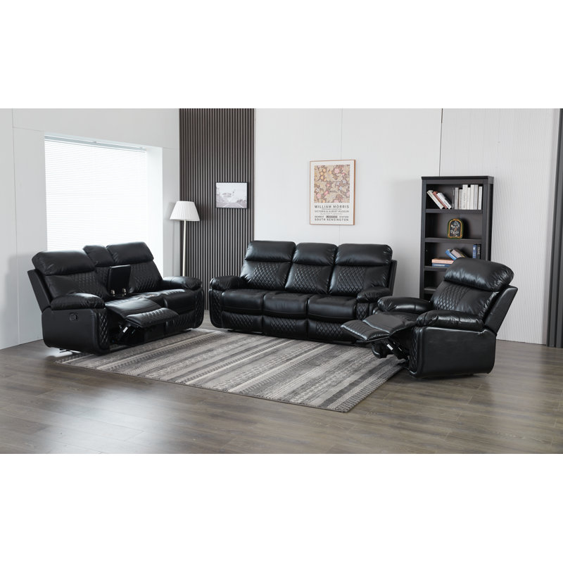 Canapé; causeuse; fauteuil; ensemble de salon en similicuir de haute qualité, Noir
