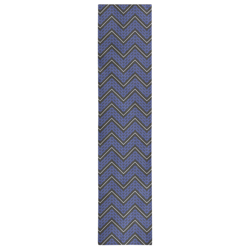Stephenie Classic Hand Drawn Chevron Table Runner, 16" x 90", Light Blue/Black