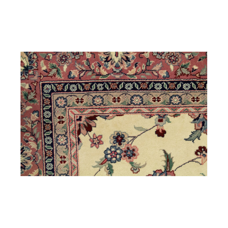 Tapis ivoire et rose noué à la main de haute qualité