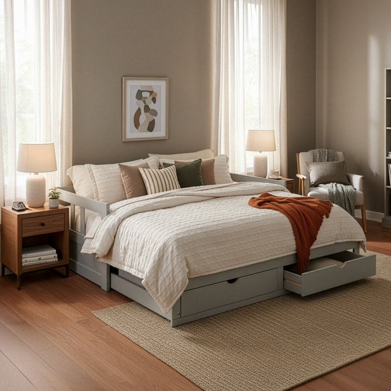 Lit de jour avec rangement Melody, Gris tourterelle
