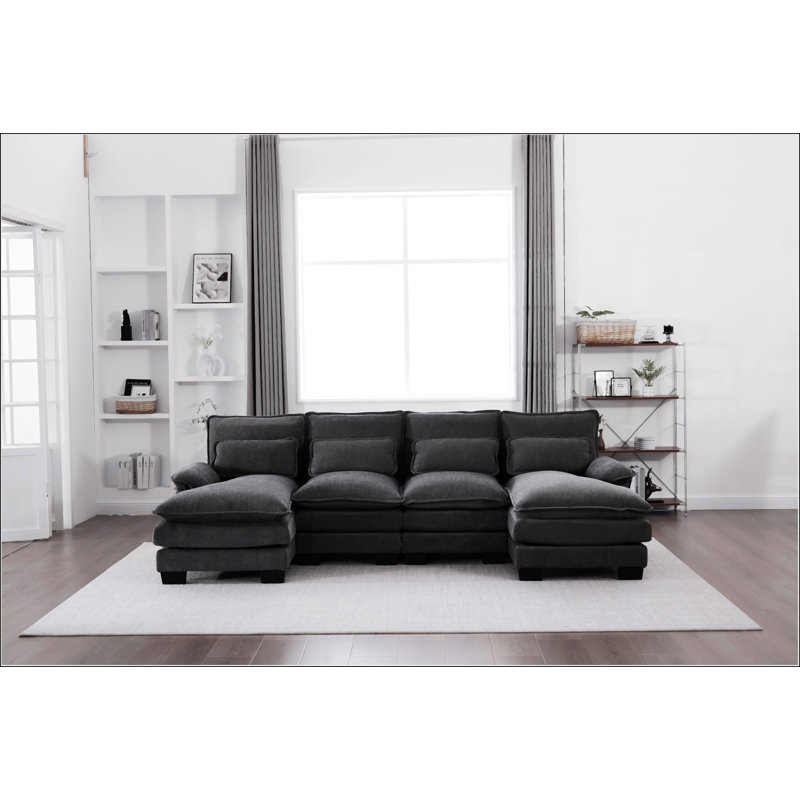 Confortable canapé en forme de U avec méridienne double, canapé-lit modulaire pour le salon, idéal pour la détente et le divertissement