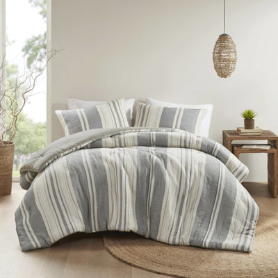 3pcs Full/queen Comforter - Earthy Colour Comforter, Unique Textured Fabric, Consistent Warmth, Gentle Wash Stylish Striped Design, 100% Cotton Both Sides, Cloud-like Fluff, Safe From Harmful
