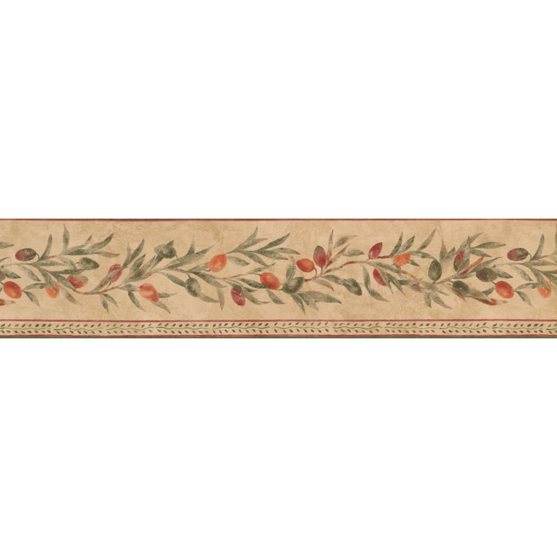Bordure de papier peint baies sur vigne L 15 pi x l 5,25 po Retro Design, Rouge / Orange