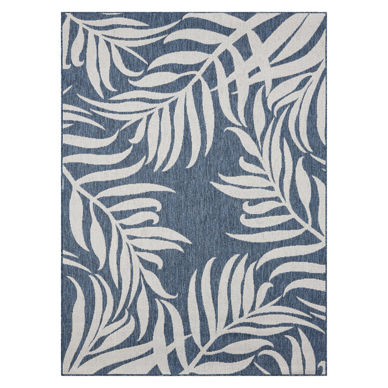 TOMMY BAHAMA Patio Country Botanical Coastal  Indoor/Outdoor Area Rug, Navy/Cream, 6'6"x9'2", 6'6"x9'2", Navy/Cream