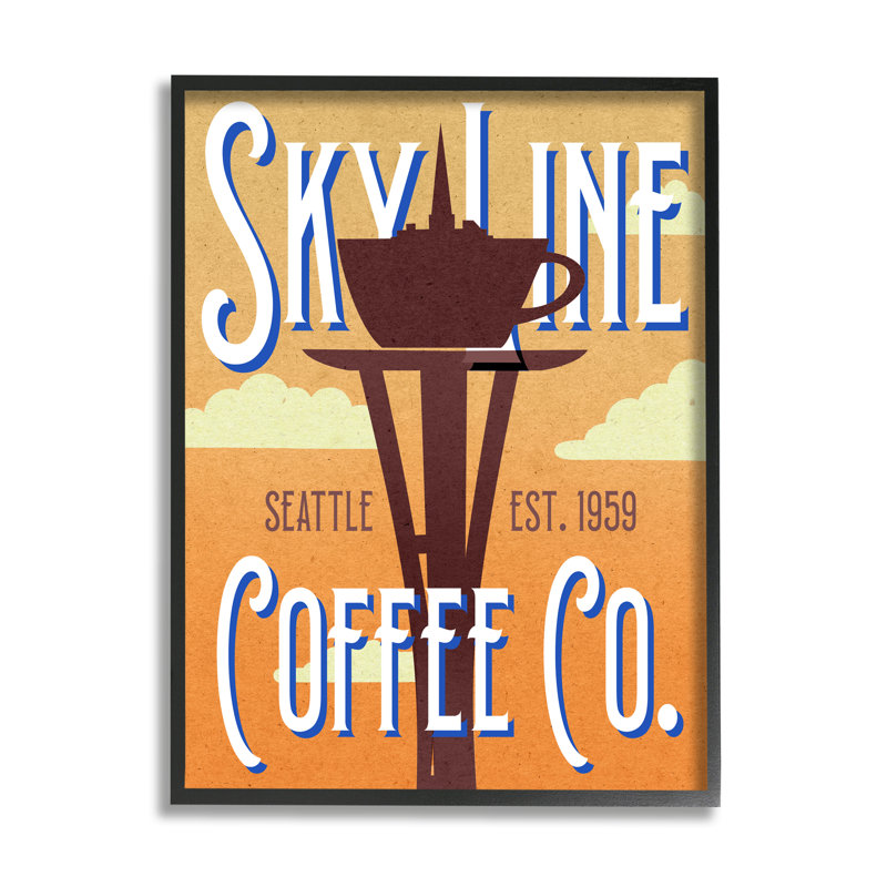 «Retro Sky Line Coffee Co., Seattle Cup Needle, Canv», art textuel sur toile tendue, H 20 po x l 16 po