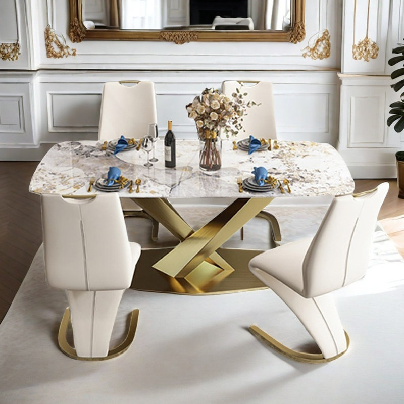 Light luxury simple rectangular dining table sets, 29.5"H x 55.1"L x 31.5"W