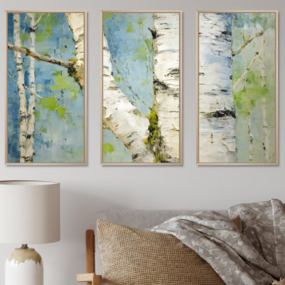 Minimalist White And Green Birch Tree - Tree Wall Art