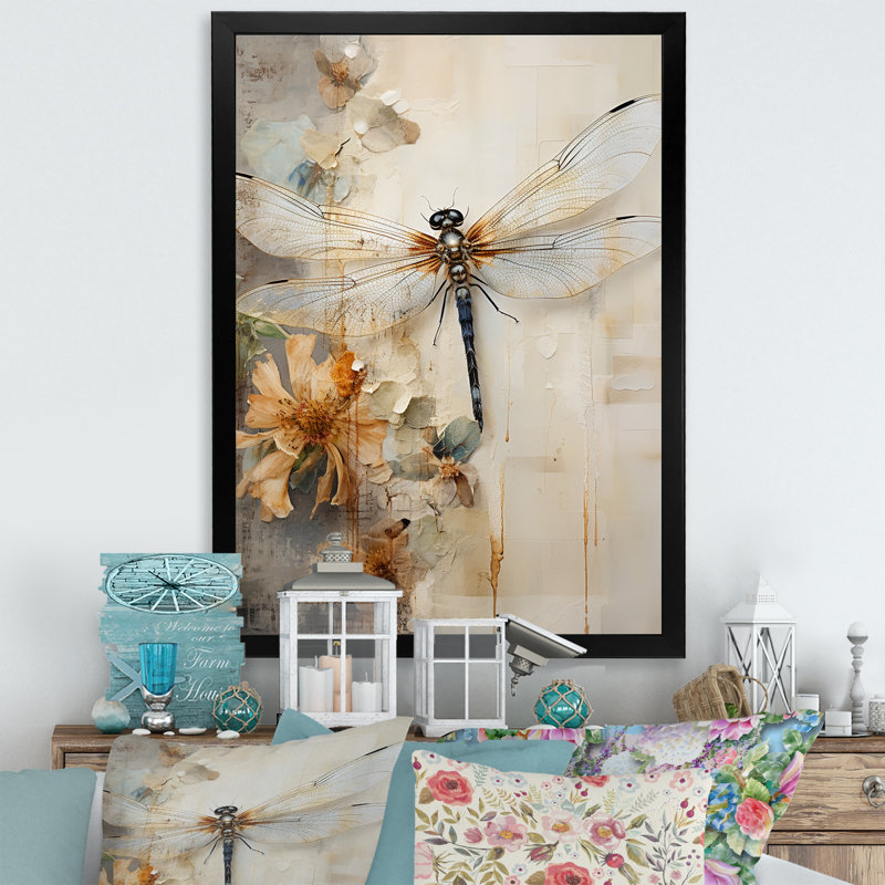 Dragonfly Delight II - Dragonfly Wall Art, 40" H x 30" W, Single Picture Framed, Black