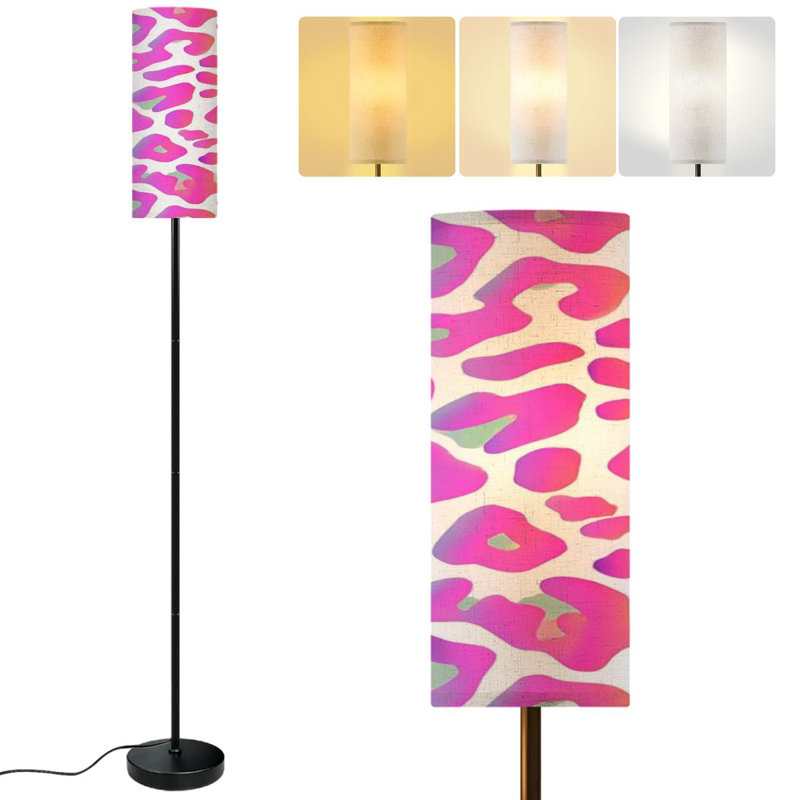  68.5" Standing Floor Lamp Rainbow leopard skin seamless Dimmable Metal Pole Lamp with Linen Lampshade LED Bulb Included