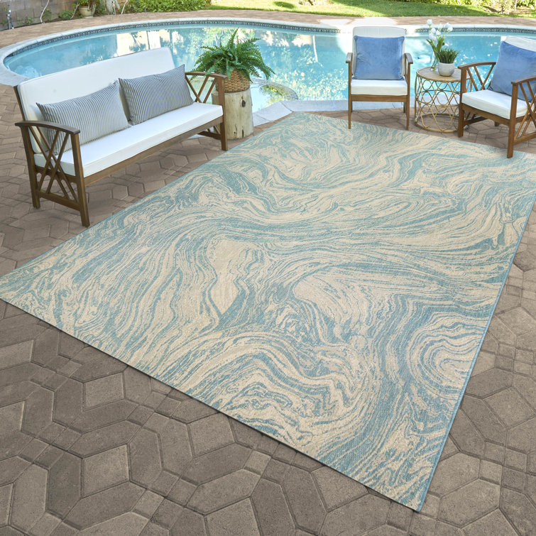 Gertmenian Paseo Casal Oasis Blue/Beige Modern Marble Swirl Indoor ...