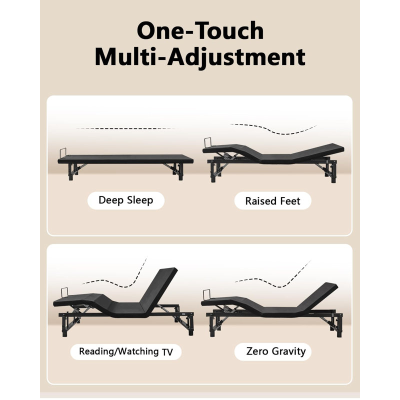 Adjustable Bed Frame with Wireless Remote, Fabric Cover, Quiet Motor, Head and Foot Incline, King