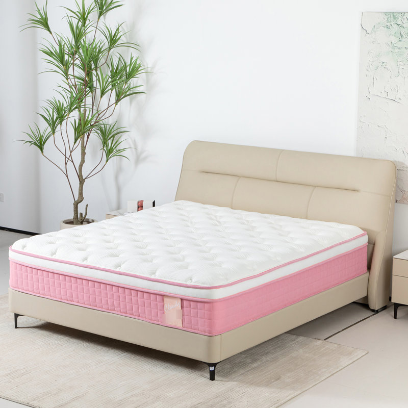 Grand matelas de 12 pouces avec housse respirante tricotée rose, ressorts ensachés individuels, soulagement pour les soirées de douleur avec ressorts et mousse à mémoire de forme, Cool 100, respirant, doux sommeil pendant toute la nuit