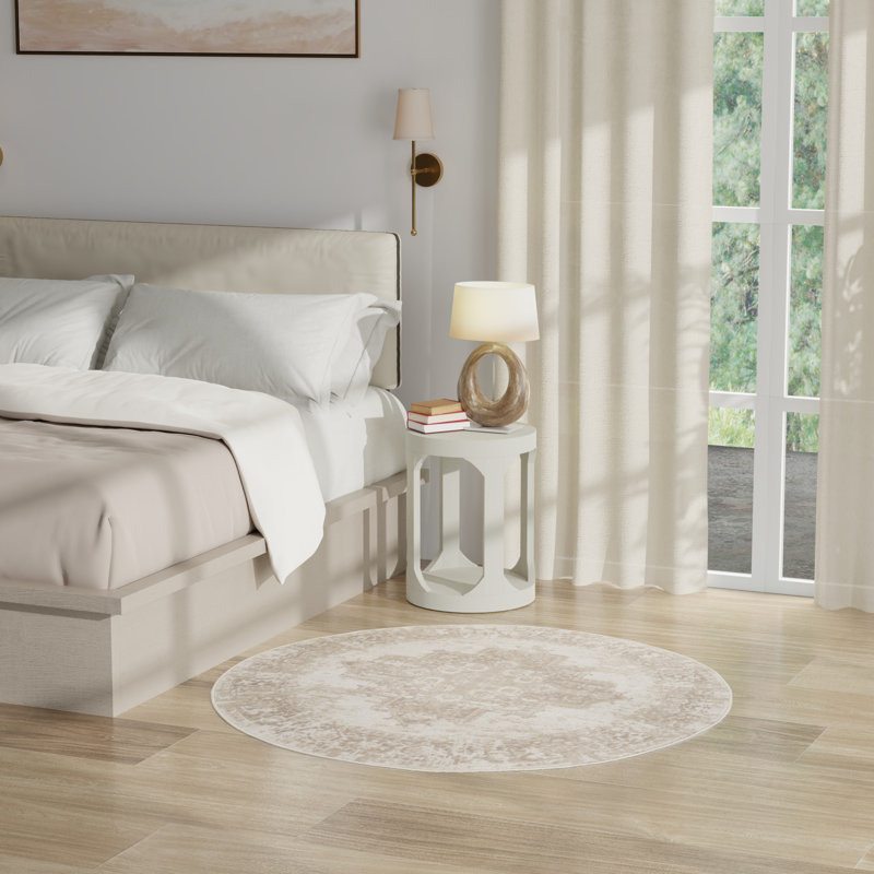 Tapis oriental ivoire / beige Burnie, Rond 5 pi 3 po