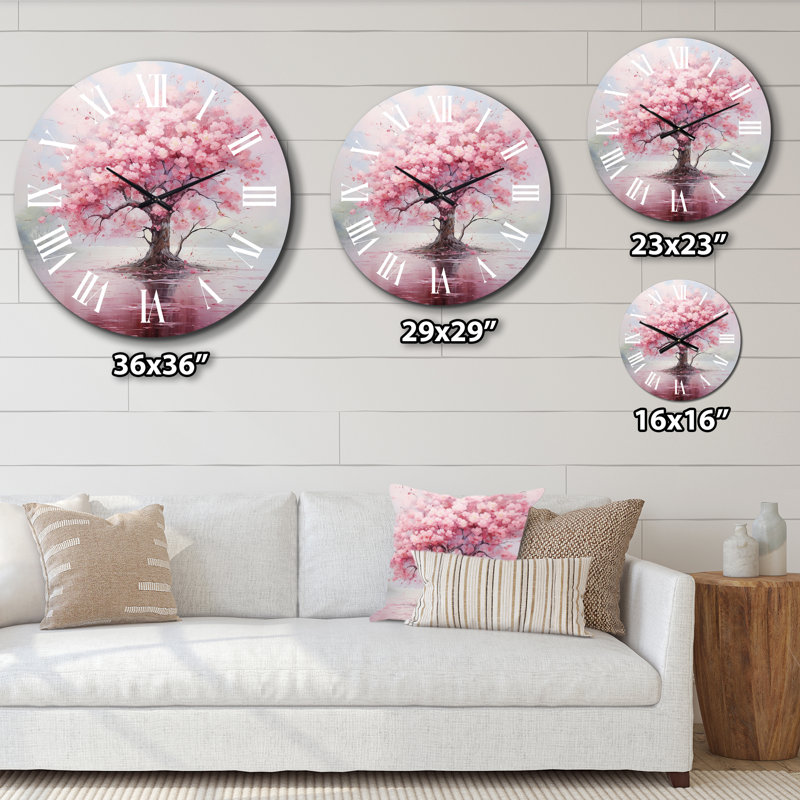 Horloge murale florale rose cerisier en fleurs III, Moyenne
