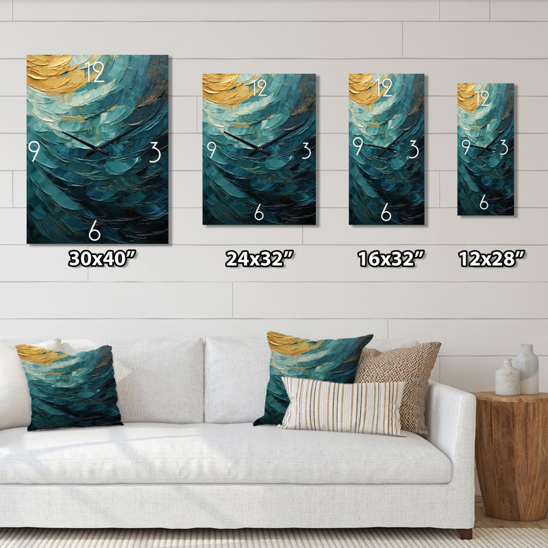 Teal Majestic Motion - Abstract Spirals Wall Clock Oversized, Extra Large
