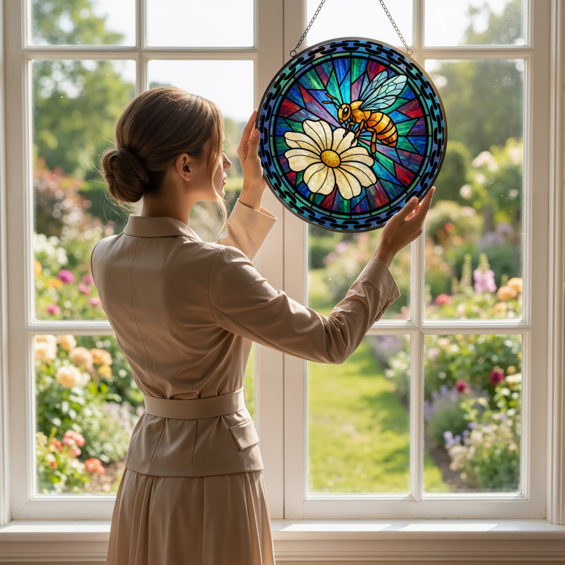Panneau de vitrail en forme de fleur d'abeille 12 "H, H 12 po x l 12 po 