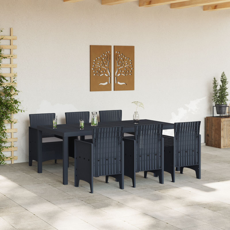 Ensemble de salle à manger de jardin vidaXL 7 pièces en polypropylène anthracite, Anthracite, Gris