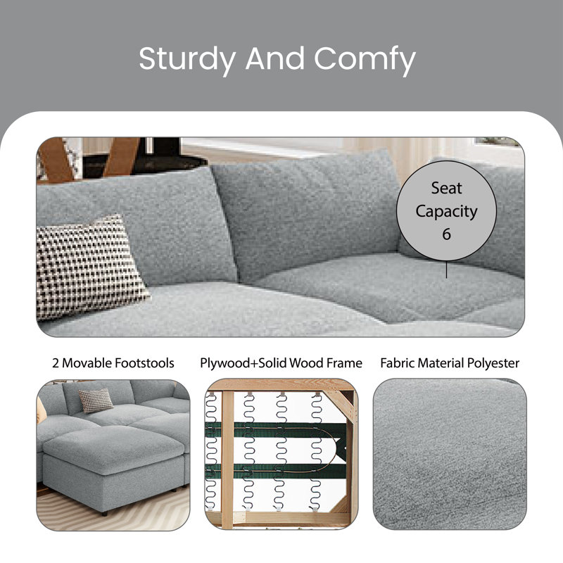 Canapé modulaire Debi, 100 % polyester gris clair