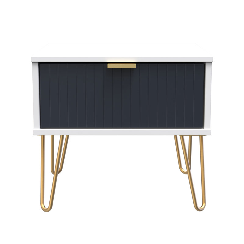 Beranda 45cm W Manufactured Wood Bedside Table, Indigo Matt/White