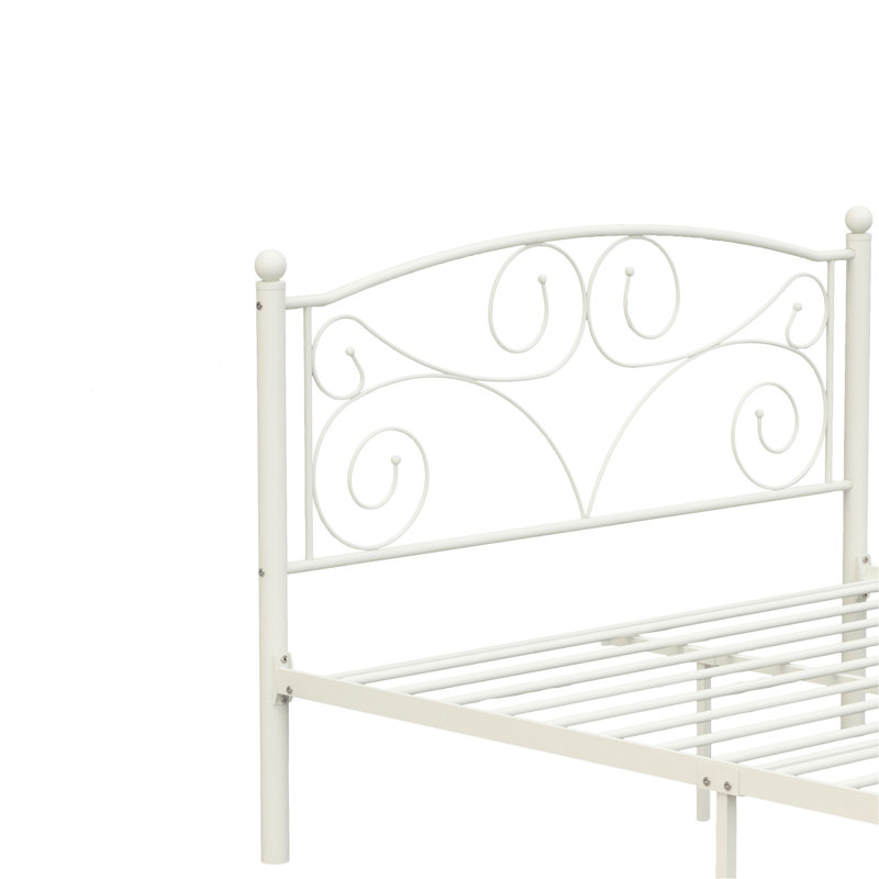 Lit double en métal blanc, conception et structure modernes, fonctionnement stable et silencieux, assemblage facile inclus, aucun sommier requis, convient aux matelas de 8 pouces et plus, capacité de poids de 600 lb - acier robuste