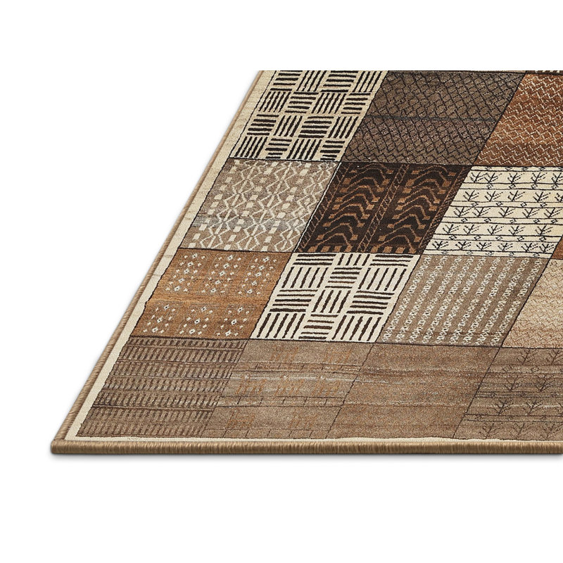 Tapis contemporain beige / brun / gris, Rectangle 3 pi x 5 pi