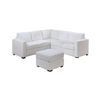 Beautiful 4-Piece Sectional Set W/ Ottoman One Arm Loveseat Corner Wedge Corduroy Upholstered Plush Couch