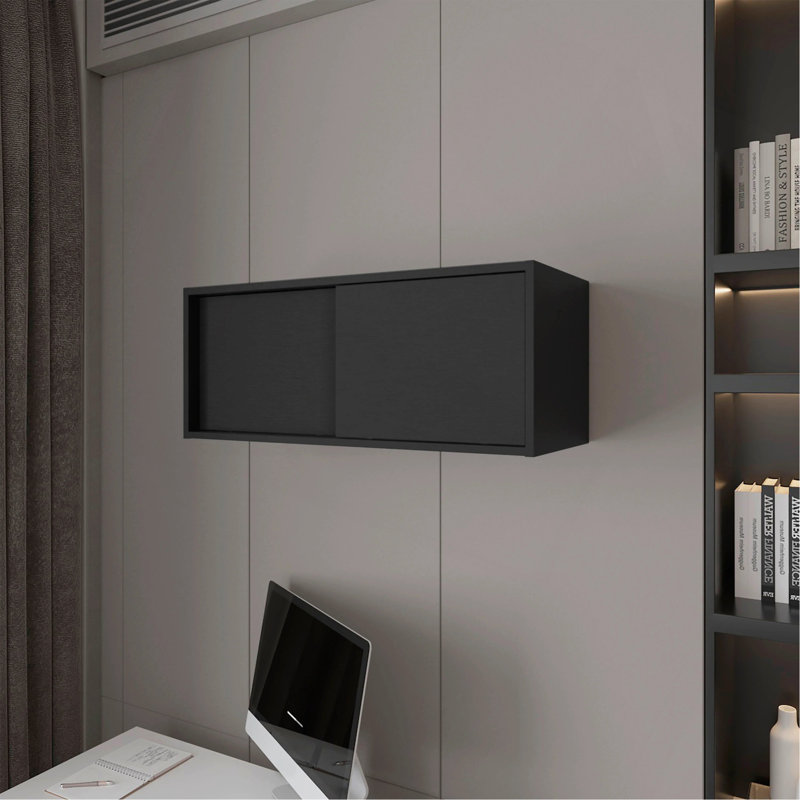Floating Cabinet With Sliding Door, Black