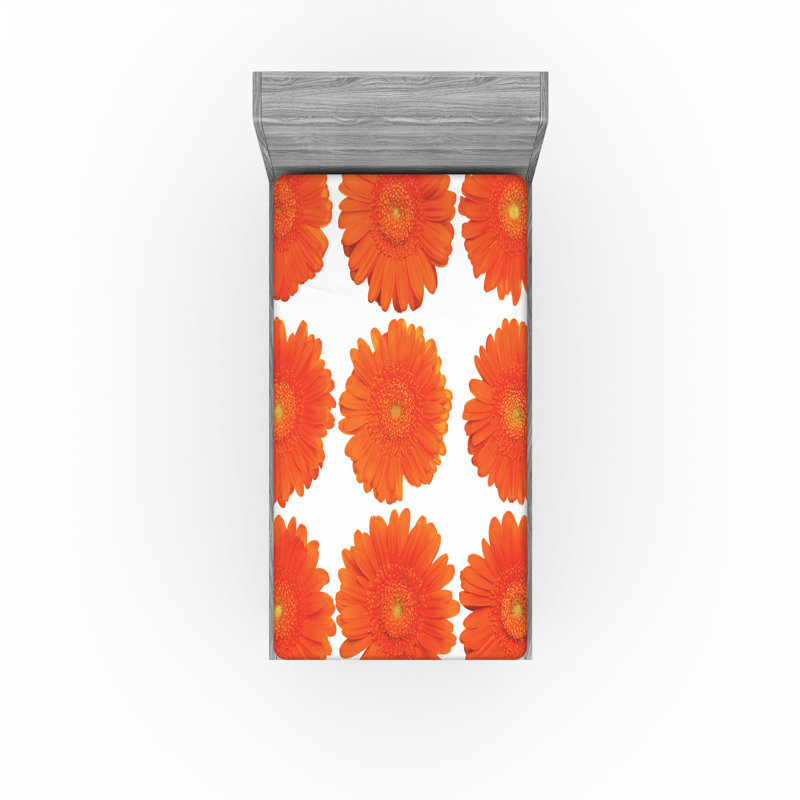 Drap-housse orange Ambesonne, Floral orange, Drap-housse pour lit simple TG