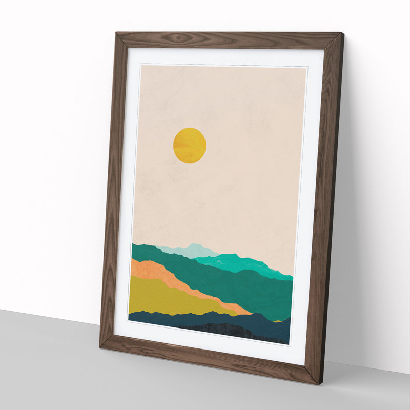 Nordic Minimalist Landscape No.1 - Picture Frame Graphic Art, Walnut Framed, 90cm H x 65cm W x 2cm D