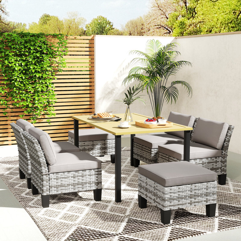 6 - Person Patio Dining Set with Rectangular Table , Cushions Included