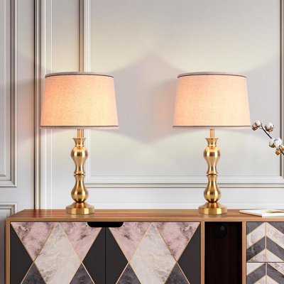 Modern Brass Gold Farmhouse Table Lamps Set Of 2 - Tall Buffet Lamps For Bedroom, Living Room, Nightstand