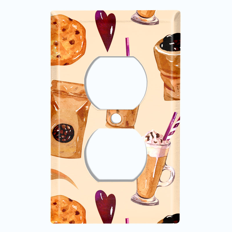 Coffee Beans Cookie Treats Hearts Tan Patterned 1 - Gang Duplex Outlet Standard Wall Plate
