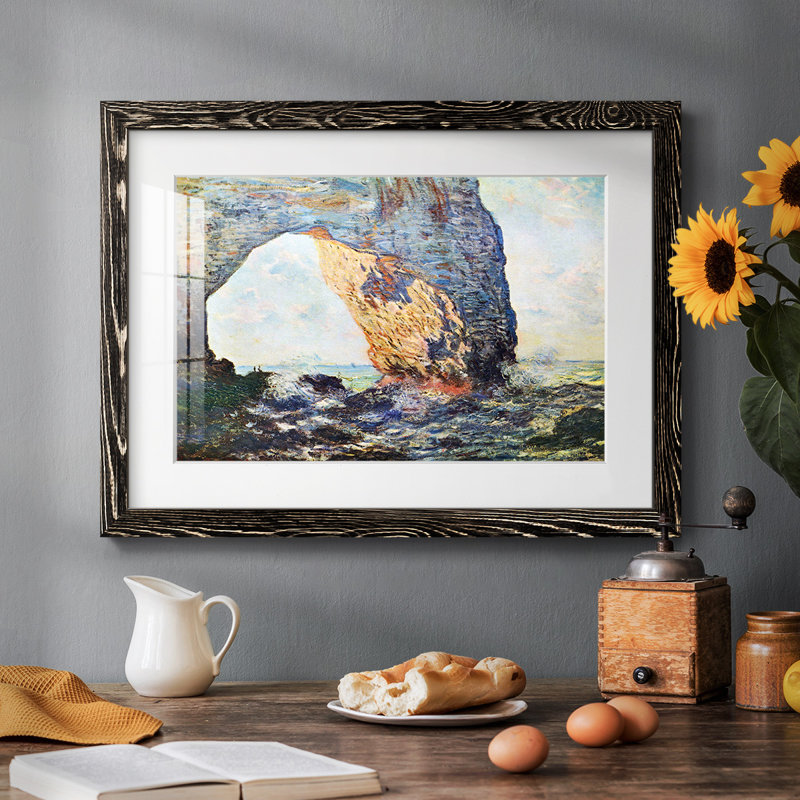 Les falaises rocheuses d'Étretat (La Porte Man) [1] par Monet, Noir, H 14 po x l 20 po x P 1,5 po