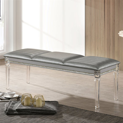 Banc antique classique argenté classique 1pc avec pieds en bois et acrylique