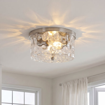 Alixandra 2-Light Flush Mount Ceiling Light With Clear Hammered Glass