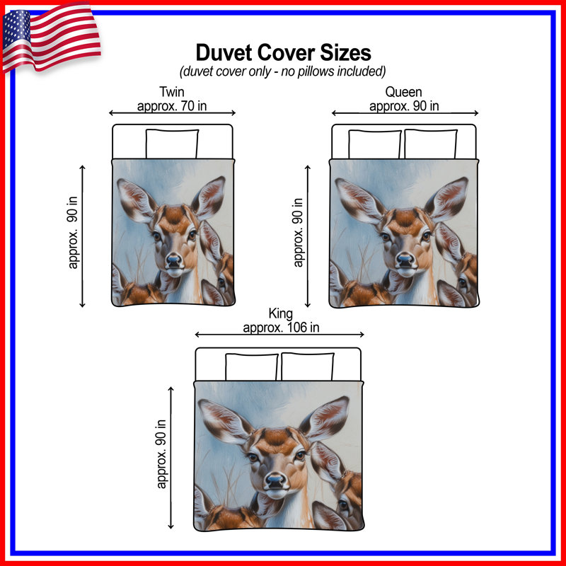 Groupe de housses de couette Illustration de cerf, Lit simple