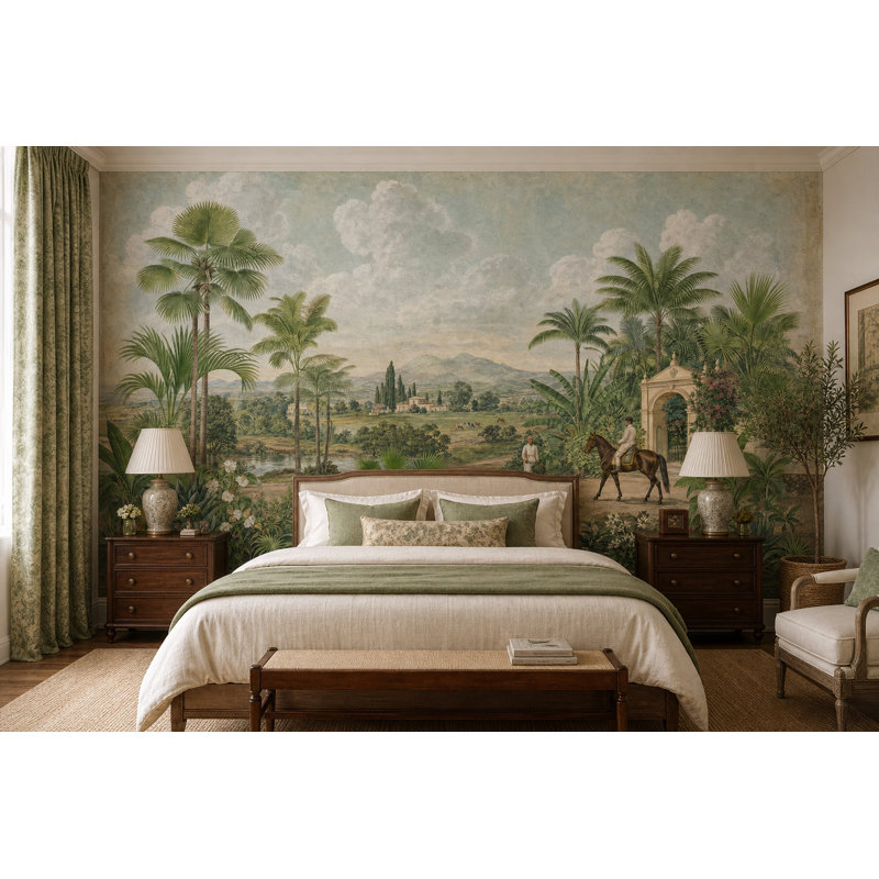 Papier peint botanique tropical discret, 160 po x 108 po, Peel and Stick