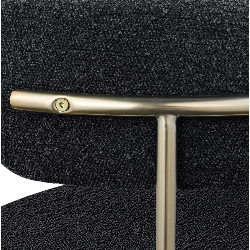 Sherwood Solid Back Boucle Side Chair, Black Boucle, Brushed Brass