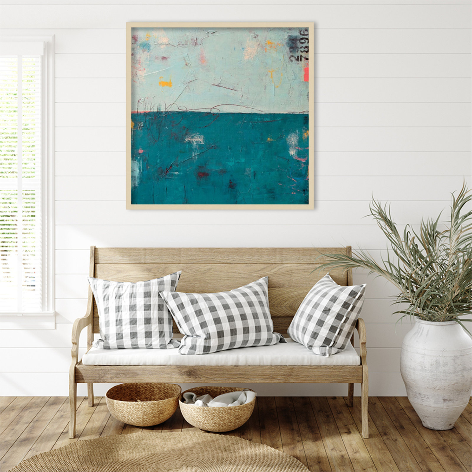 Blue Bay Hideaway by Mauro Wood Framed Wall Art Print, Brown, 33" H x 34" W