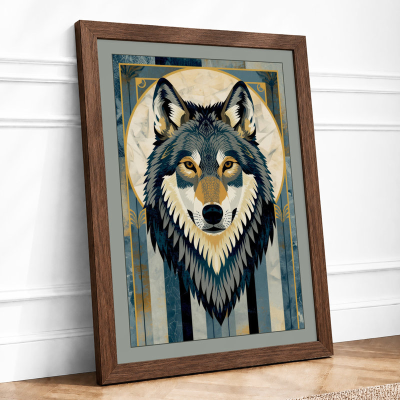 Noble Wolf Geometric - Framed Print, A4 - 29.7 x 21.0 cm, Walnut