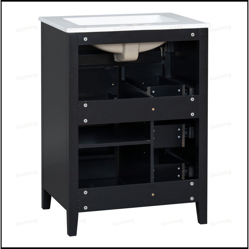 Meuble-lavabo à tablettes réglables avec lavabo, Noir