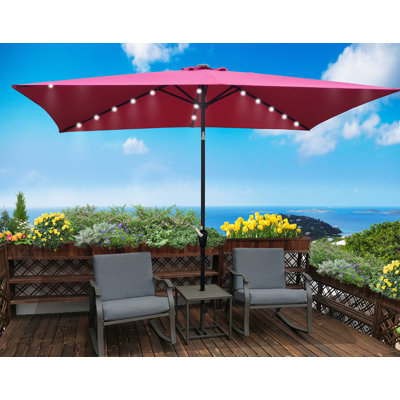 Rectangular Patio Solar LED Lighted Outdoor Umbrellas With Crank And Push Button Tilt
