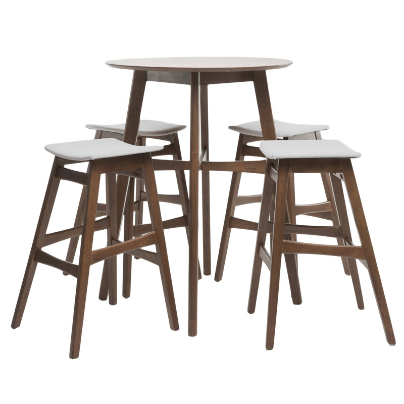 Ayobami Four Leg Dining Set, Natural Walnut, Light Beige, 5-Piece (1 Table, 4 Chairs)